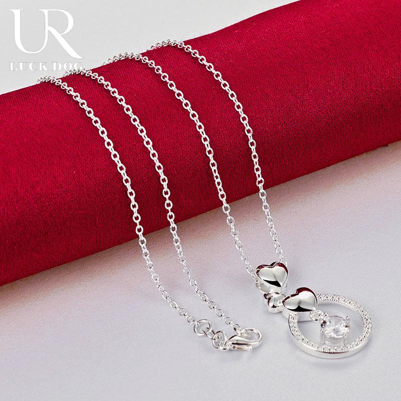 925 Sterling Silver Round Zircon Heart-shaped Pendant Necklace Fashionable Wedding Jewelry