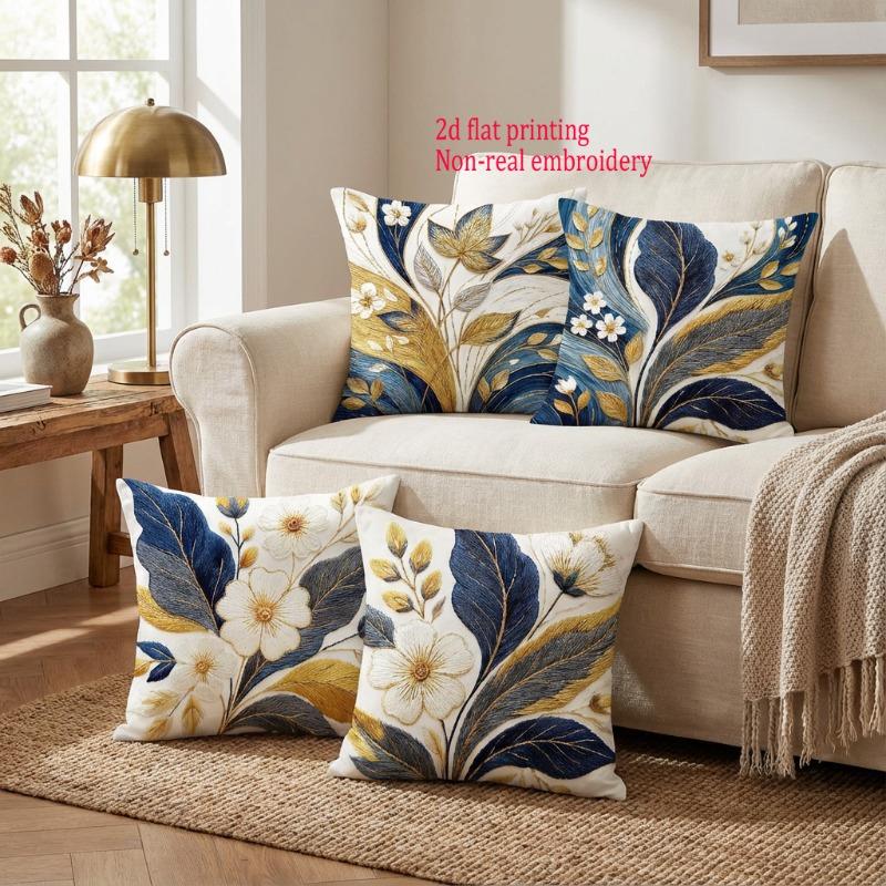 1/4 Stück Luxuriöse Gold Marineblau Florale Kissenbezüge Moderne Boho Dekorative Kissenhüllen für Zuhause Sofa Schlafzimmer