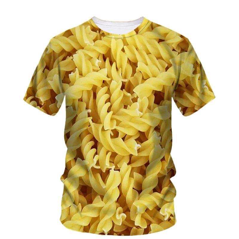 Summer Men Creative Personality Potato Chip Snack Pattern T-Shirt Fashion Interesting O Neck Short Sleeve Loose Plus Size Top