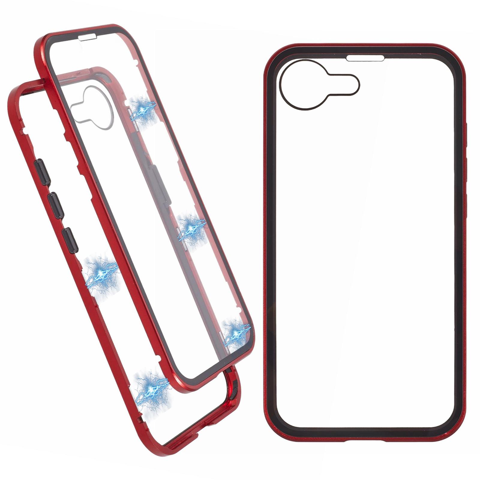 

For iPhone 16e Case Double-Sided Tempered Glass Magnetic Clear Phone Cover Red