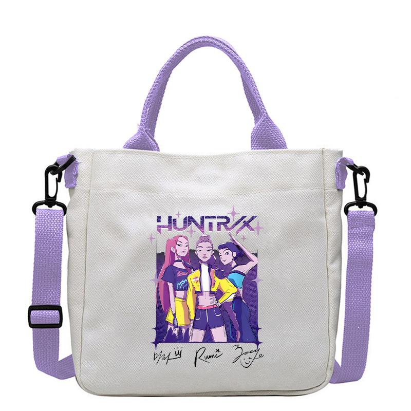 KPop Demon Hunters Shoulder Bag Kawaii Cartoon Handbag Large Capacity Crossbody Fashion Portable Canvas Storage Bags Gift Kid Friendly Entertaining