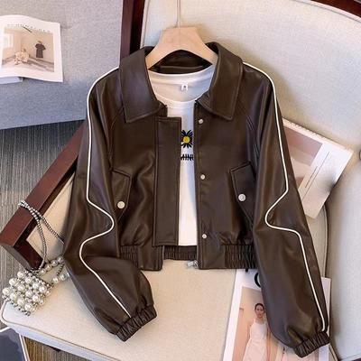 Jaqueta curta de couro lavada para homens e mulheres, nova, versátil, estilo estrangeiro, folgada, para uso em beisebol, uniforme de motocicleta, maré