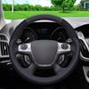 GNUPME DIY Customized Name Hand-Stitched Black Genuine Leather Car Steering Wheel Cover for Ford Focus Kuga Mondeo Edge