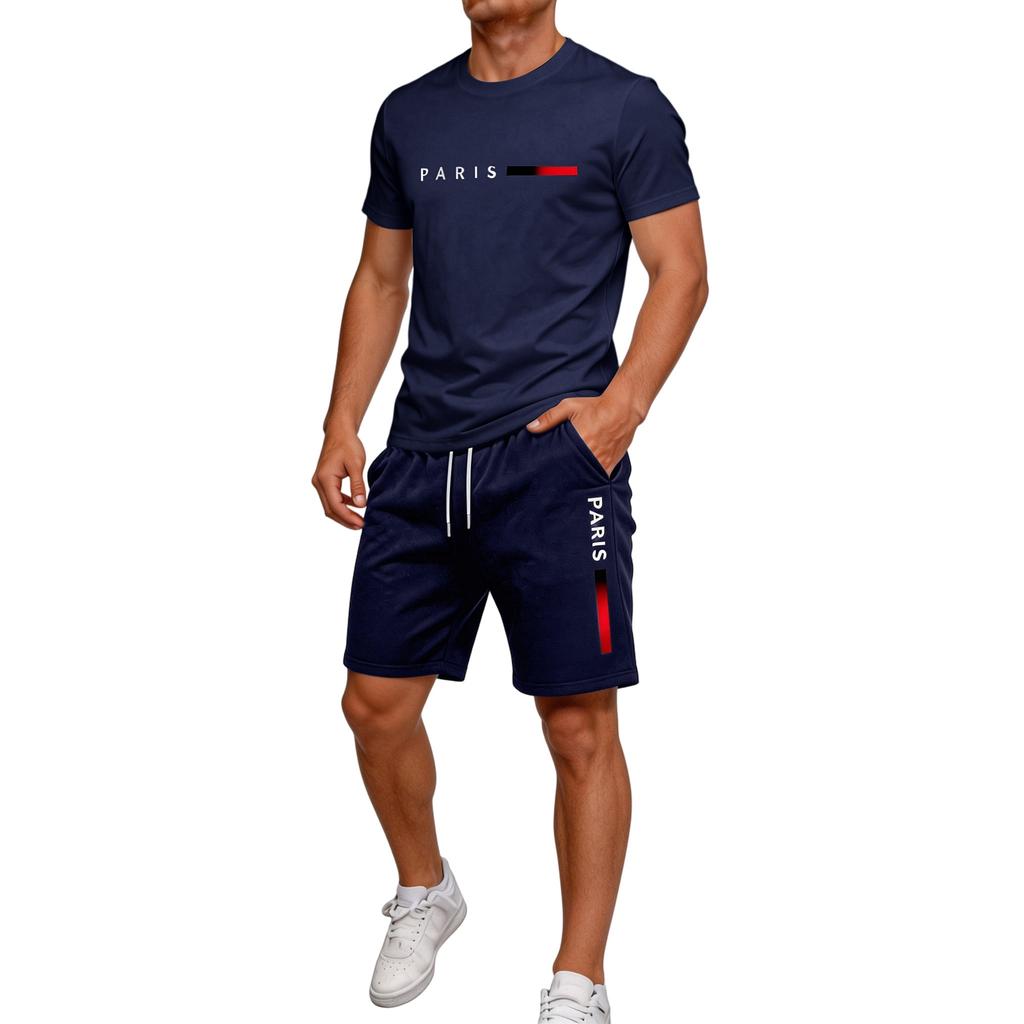Men's Summer Comfortable Sports Outfit - Round-neck Short-sleeved Short Pants For Casual Home Wear