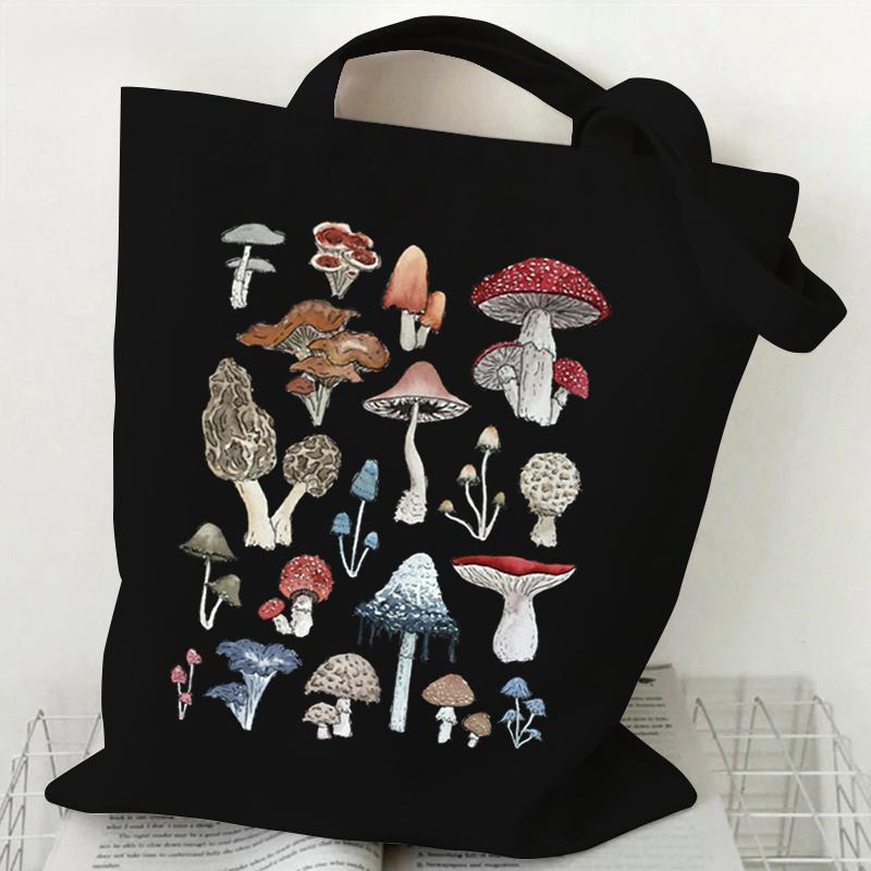 Mushroom Fungi Printed Women Shoulder Bag Fashion Eco Shopping Bags Teenager Tote Bag Vintage Mushroom Lover Women Men Handbags