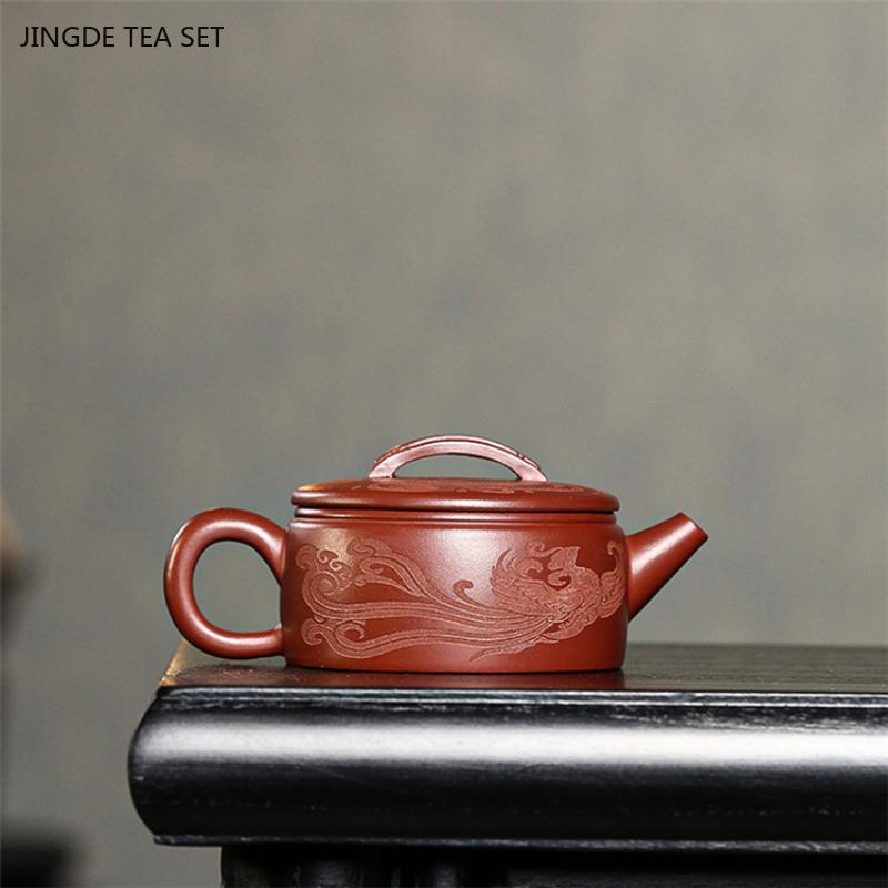 1PCS Handmade Carved Purple Clay Teapot Original Ore Purple Clay Large Mouth Dragon Tea Pot Kung Fu Tea Set