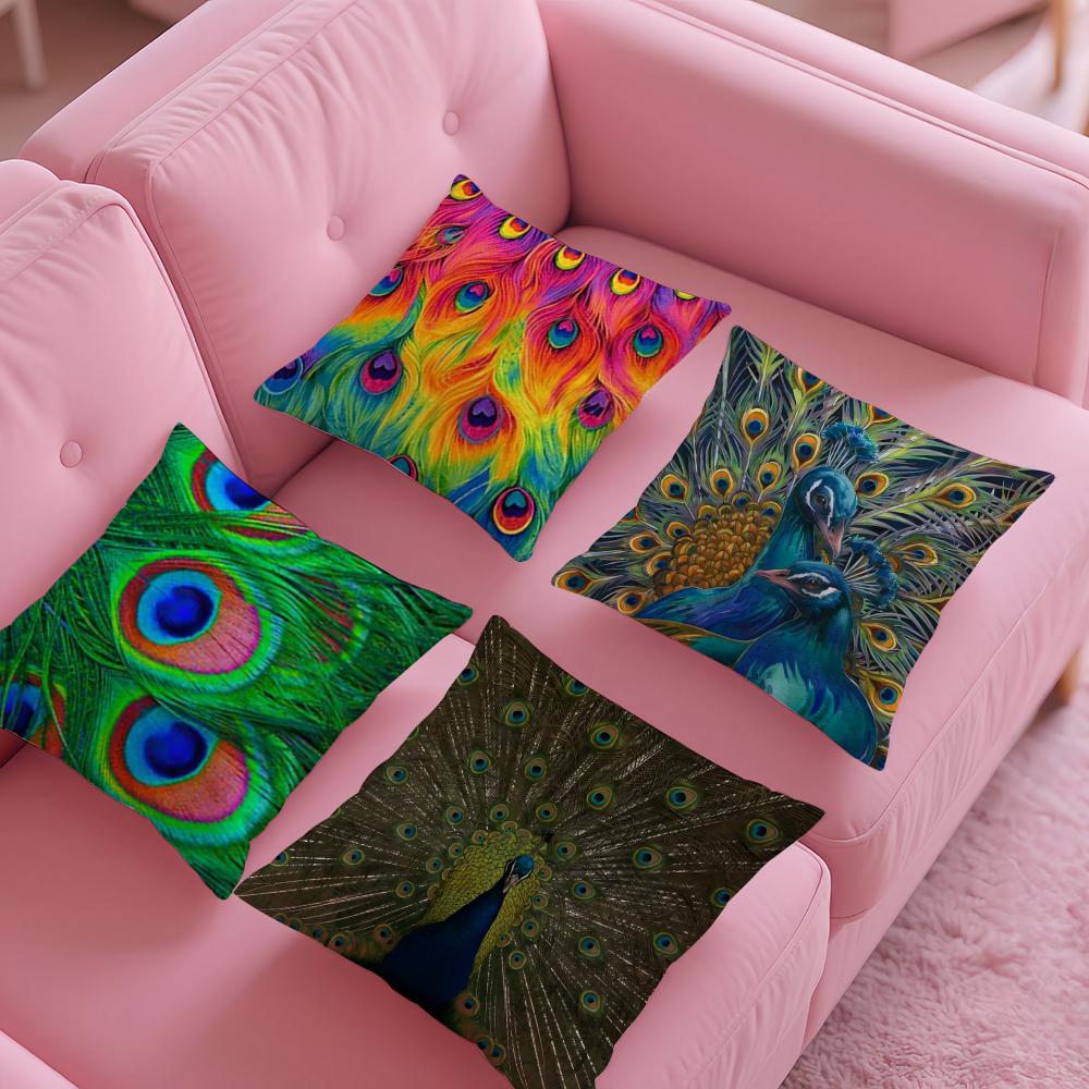 Peacock FASHION Pillow Case Silky Short Plush With Invisible Zipper Dustproof Sofa Cushion Cover For Home Decor