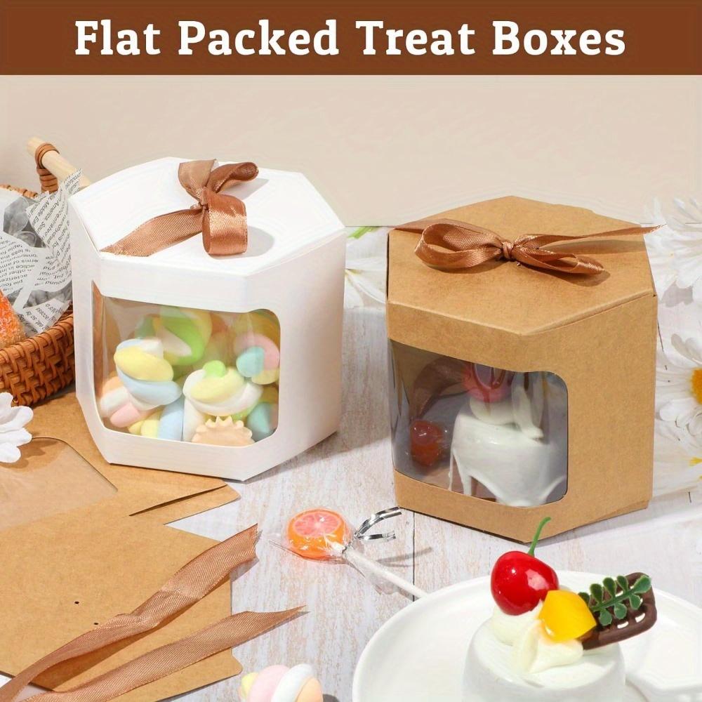 50pcs Gift Box with Display Window Hexagonal Paper Box with Lid Suitable for Gifts Handicrafts Cakes Candy Boxes Wedding Parties Birthday Gift Boxes