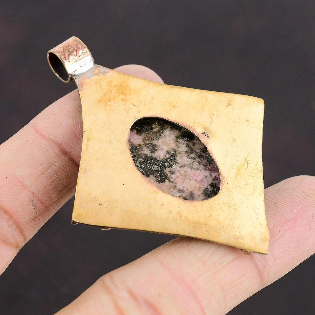 Rhodonite Pendant Copper Pendant Handmade Pendant Rhodonite Jewelry High Quality Gemstone Pendant Unique Copper Design Jewelry Gift For Her