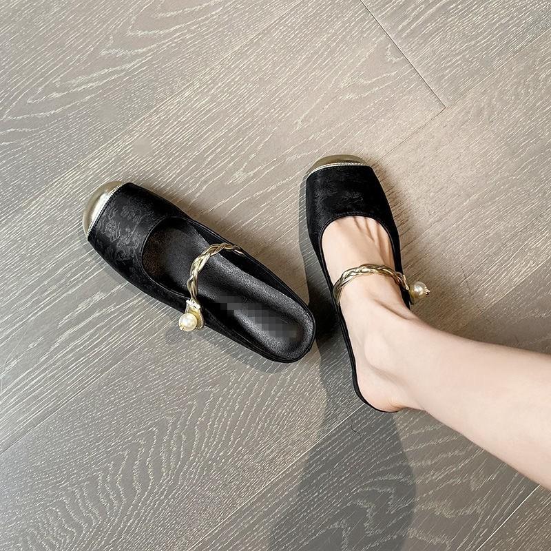 Inner Height Increase French High Sense Mary Jane Single Shoes Women's 2025 New Outer Wear Summer with Skirt Bag Head Half Slippers