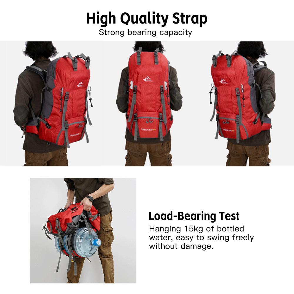60L Hiking Backpack Water-resistant Climbing Camping Backpack Travel Daypack with Rain Cover