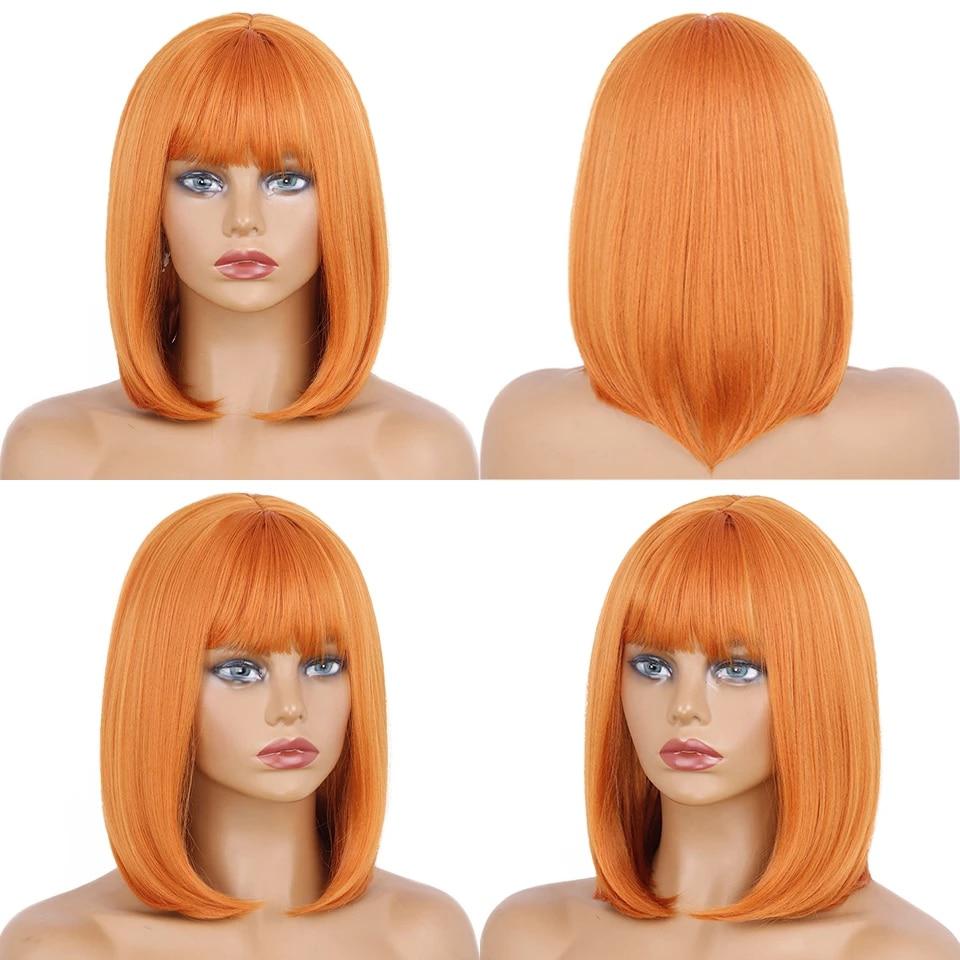 MISSQUEEN Short Bob Wig with Bangs for Girls Synthetic Bob Straight Wigs Wig for Party/Daily Heat Resistant Wig Shoulder Length