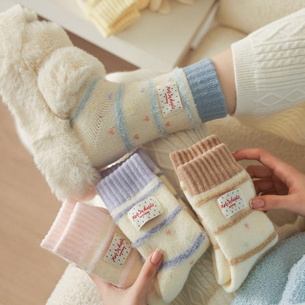 Candy Color Women's Socks Absorb Sweat Warm Sleep Socks Fashionable Fluffy Plush Socks  Harajuku