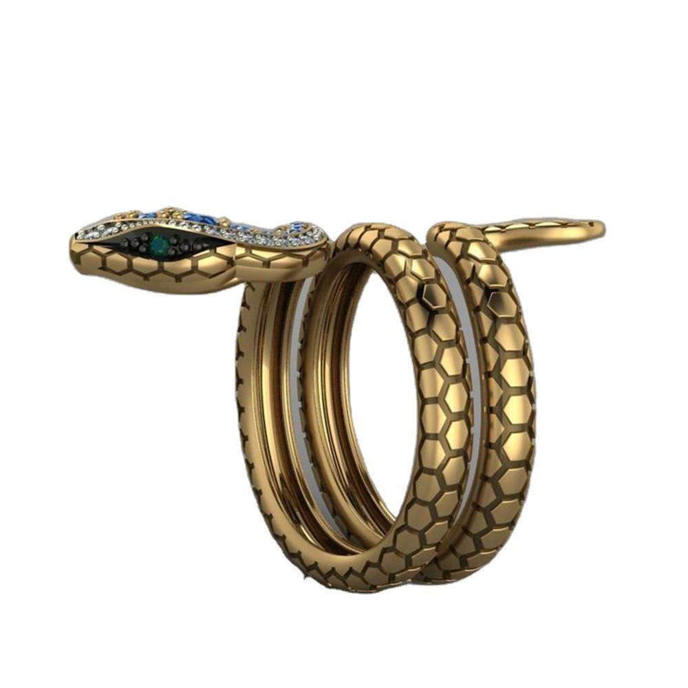 Anillo Serpiente Creativo con Zirconia Zafiro Microincrustada, Retro Exagerado Serpiente Espíritu