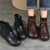 Johnature Genuine Leather Round Toe Flat Short Boots Soft Soled Lace Up Women's Shoes
