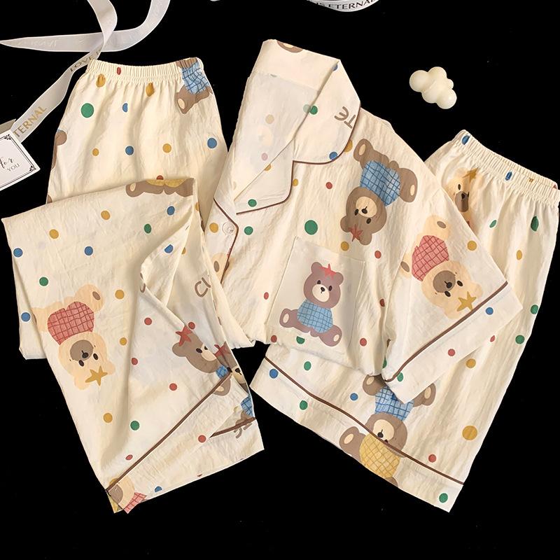 Color Polka Dot Bear Pajamas Women'S Summer Cloud Cotton Short-Sleeved Three-Piece Casual Thin Loungewear