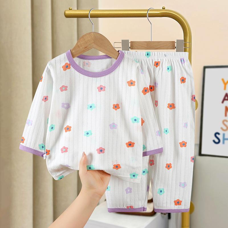 Cotton Kids Clothes Three Quart Sleeve Home  Sleepwear Children's Clothing Boy Girl Autumn Winter Tops Pants Suits Children Sets