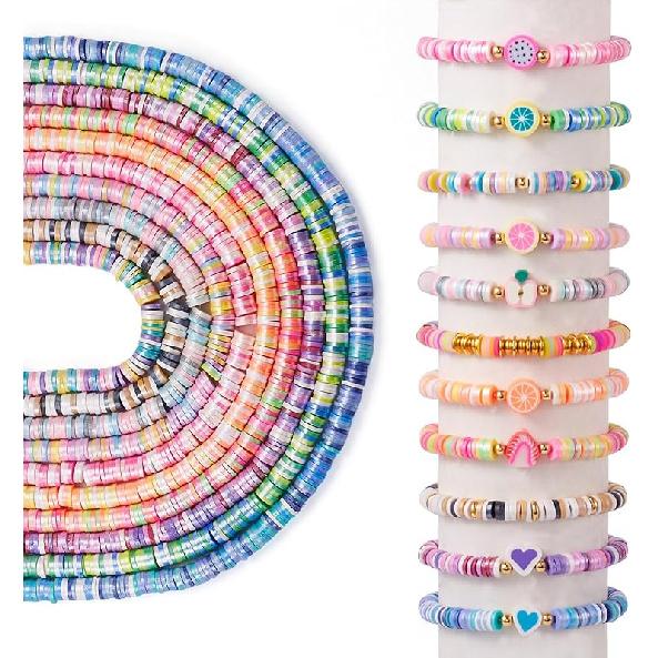 Pandahall 7 Strands 6mm Flat Polymer Clay Beads Speckled Vinyl Heishi Beads 7 Colors Pearlized Colorful Disc Clay Spacer Beads for Friendship