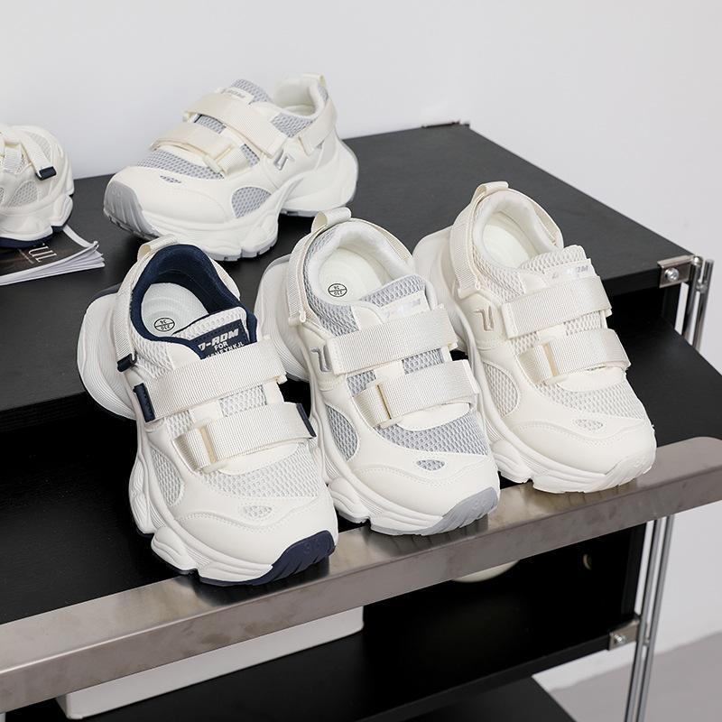 Ugly cute Velcro double net dad shoes women's sports 2025 summer new chic niche Korean version platform white shoes