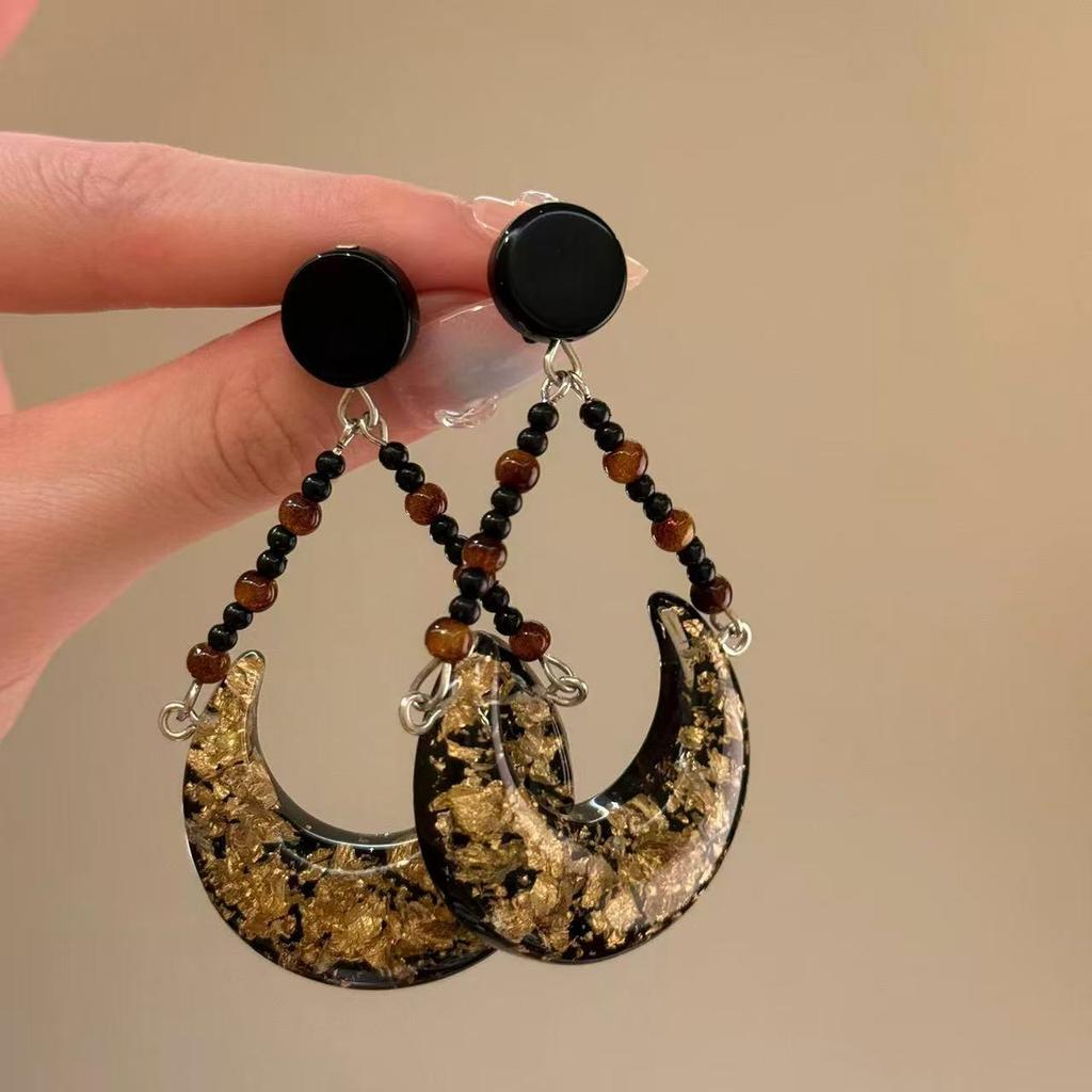 Autumn and Winter Retro Maillard Coffee Color Resin Tiger's Eye Earrings, Ear Buckles, Niche Earrings for Women