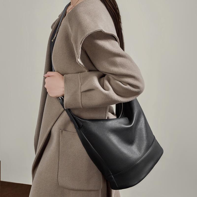 Burminsa Cow Genuine Leather Bucket Shoulder Bags For Women 2026 Luxury Designer Crossbody Hobos Shopper Work Ladies Handbags