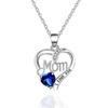 Open Heart Mom Letter Engraved I Love You Heart Stone Pendant Thin Link Chain Mother Gift Neck Jewelry