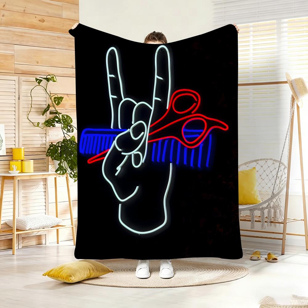 Artistic Pattern B-BarberS ShopS SignS Throw Lightweight 240g Flannel Blanket Soft Skin-friendly for Summer Cooling