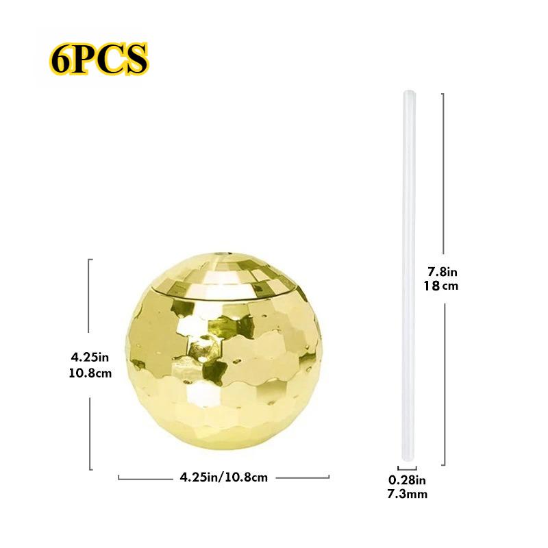 4/6pcs 600ml Disco Ball Cup with Straw Wedding Bridal Shower Bachelorette Party Decor Cocktail Drink Bottle Beach Pool Supplies