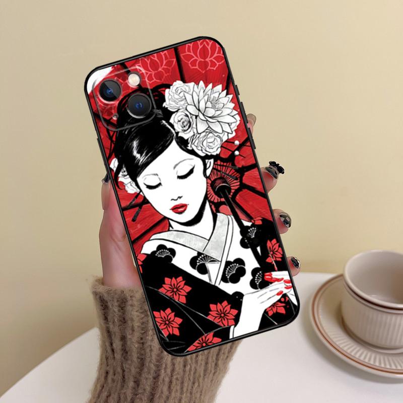 Japanese Art Kimono Tattoo Phone Case For iPhone 17 Pro Max 14 13 12 11 15 16 Pro Max Mini Plus 16e 17 Air Cover Funda