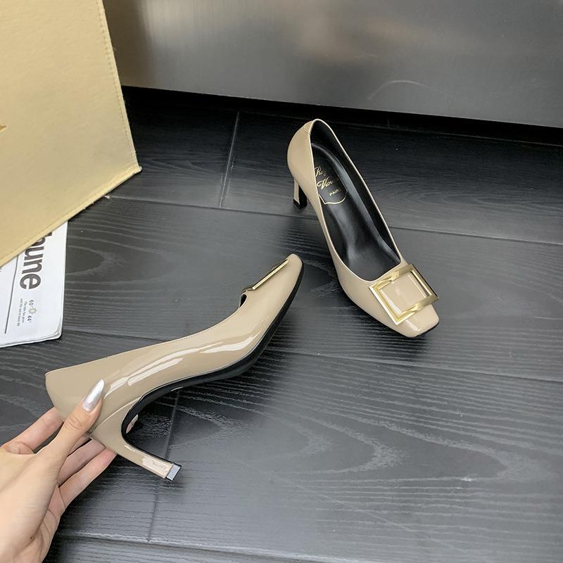 - Frühling neue Huizhou Damenschuhe sind nicht ermüdend, flacher Ausschnitt, eckige Spitze, modische hohe Absätze, Einzelne Schuhe