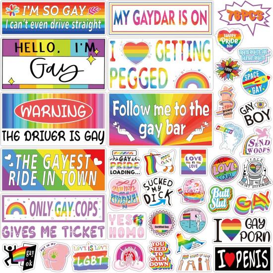 76 PCS Original Funny Gay Prank Bumper Stickers, Funny LGBT Gay Stickers For Cars Decals Motorcycle Truck Vehicles Luggage Sticker For Adults Bumper