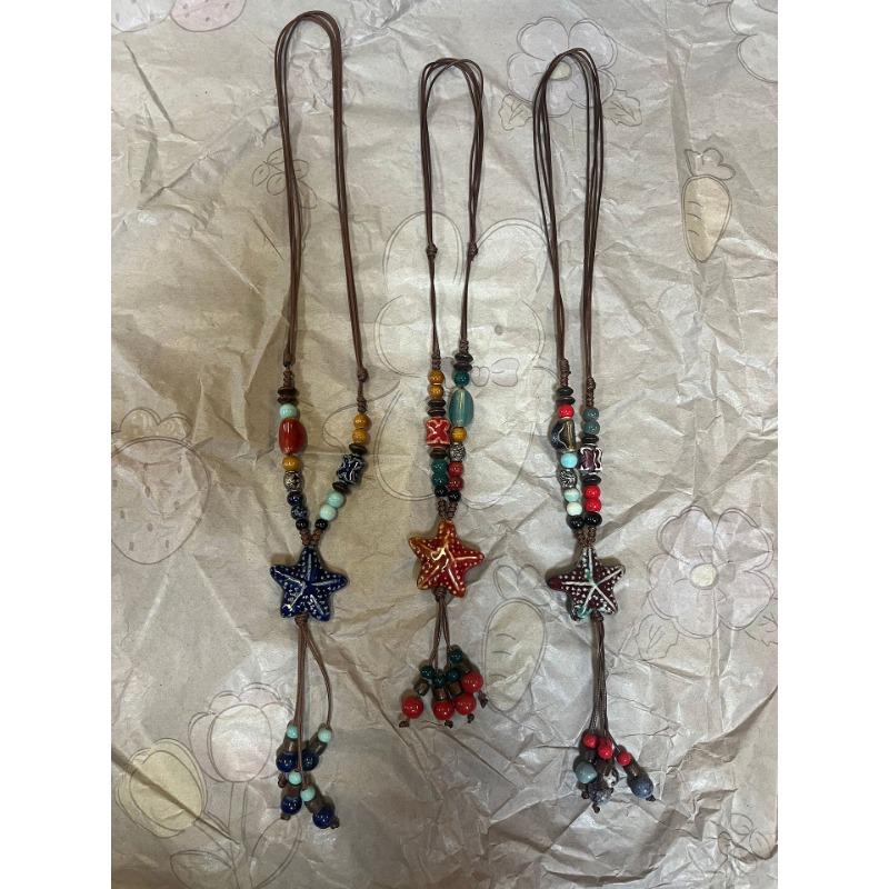 New Forest handmade ceramic necklace, women's retro versatile sweater chain simple long accessories pendant