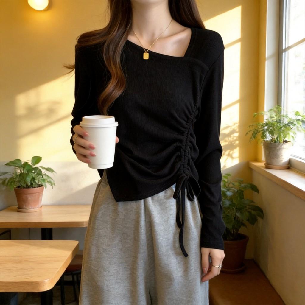 Elegant Plus Size T Shirt With Pleated Design For Casual And Office Wear