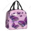 Custom Purple Colorful Butterfly Insulated Lunch Bags for Work School Waterproof Cooler Thermal Lunch Box Women Kids