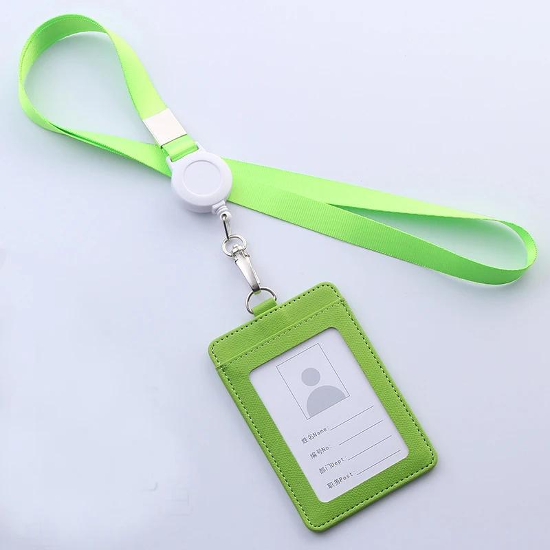 Retractable Lanyards ID Badge Holder Leather Bank Bus Pass Card Case Cover Men Women's Bank Credit Card Holder Strap Cardholder