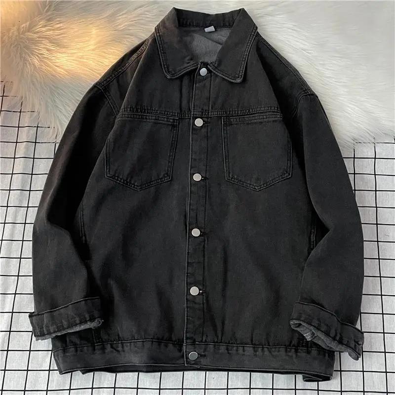 Men's Spring/Fall Causal Distressed Denim Jacket Student-Style Collared Workwear Jacket