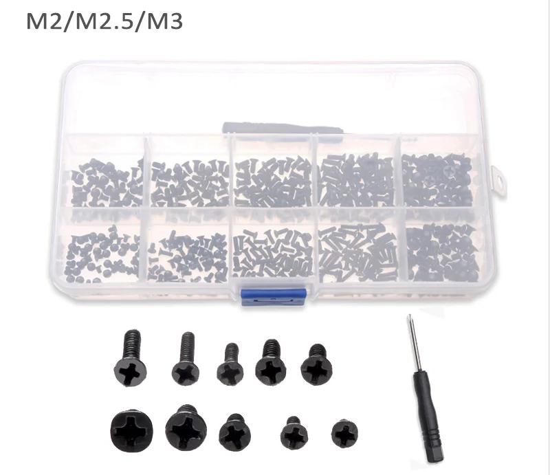 500 Stück M2 M2.5 M3 Schrauben Senkkopf Kreuzschlitz Maschinenschrauben Laptop Notebook Schrauben Set Kit Computer Laptop Kleine Schwarze Schrauben