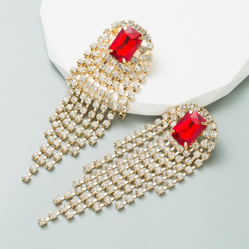 Damen Ohrringe Übertriebene Kristall Quasten Ohrringe Feminin Premium Legierung Lange Hängeohrringe