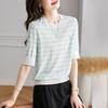 Srcr Women's Mulberry Silk Blend Striped Short-Sleeve Knit T-Shirt