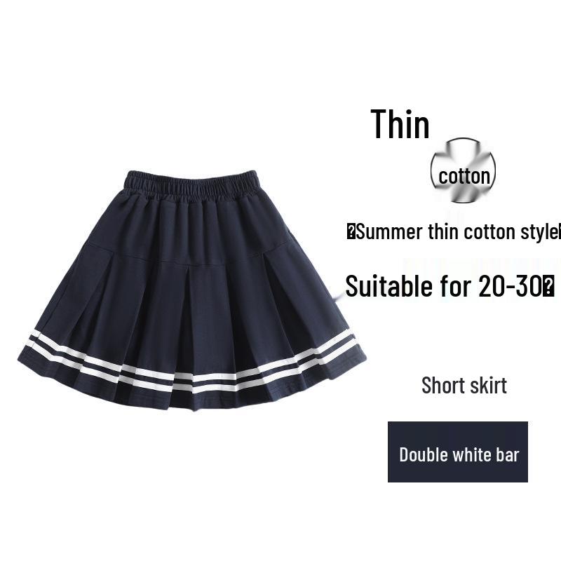 Navy Blue Pleated Cotton Skirt for Medium & Large Girls - Summer School Style