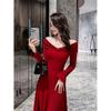 2026 Elegant Red Lace Patchwork Dress for Girls & Women, Perfect for Spring/Autumn & New Year, Slimming Long Design