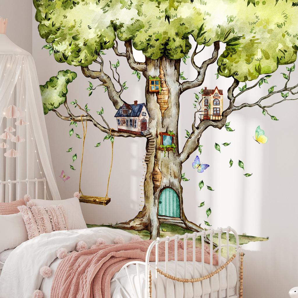 Hand-Painted Tree House Wall Sticker Self-Adhesive Decals Home Decoration