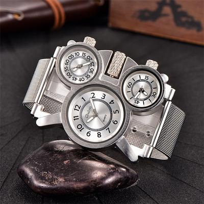 Three Time Zone Man's Sport Wristwatch, Quartz Movement with Stainless Steel Strap