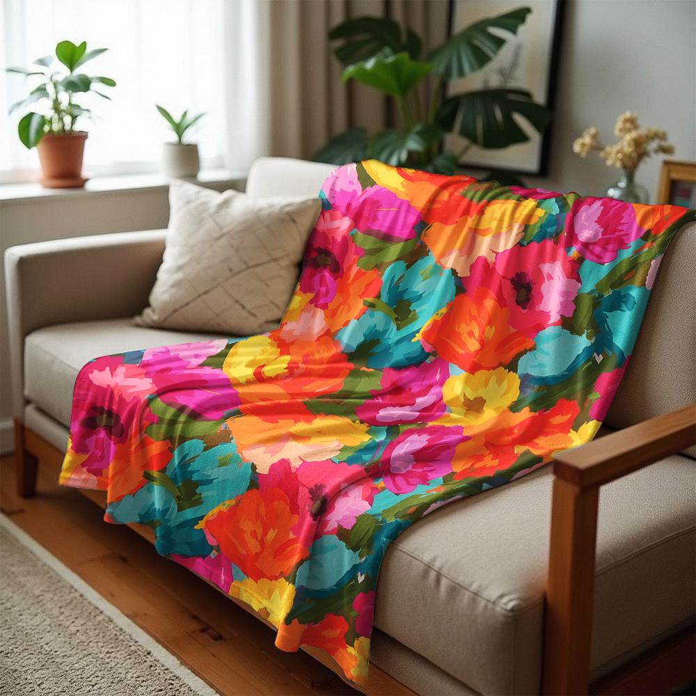 Bold Oil Floral Anime Cartoon Flannel Blanket Soft Warm Throw for Bedroom Sofa Car Kids Holiday Gift