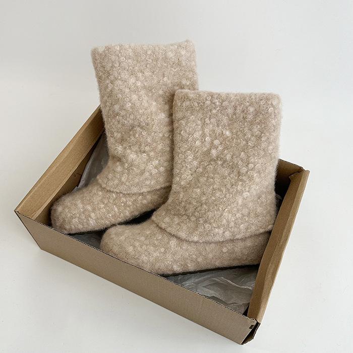 Winter Korean Version Round Head Flat Shoes Velvet Sleeve Cotton Boots Women's Short Boots Warm Snow Boots Women's Non-slip and Waterproof