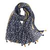 Spain Luxury Brand Navy Blue Lovely Floral Tassel Viscose Shawl Scarf Lady High Quality Wrap Headband Bufandas Muslim Hijab