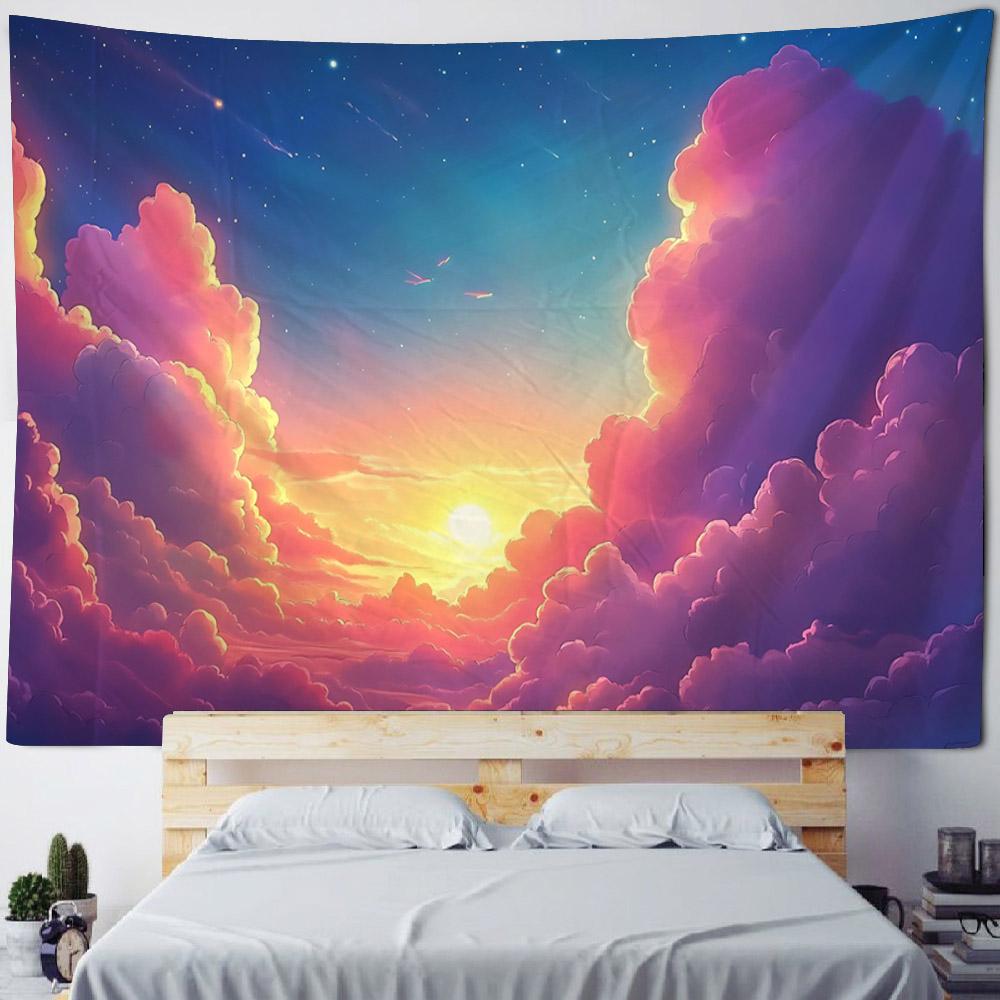 Dreamy Starry Sky Landscape Tapestries Moon Stars Hippie Home Decor Bedroom Dormitory Wall Hangings Artistic Backgrounds