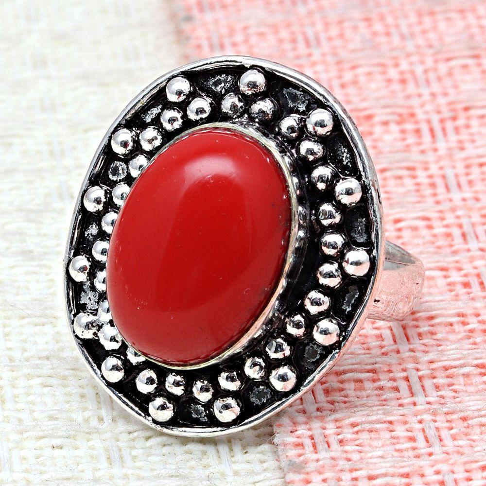 Red Coral Gemstone Handmade Silver Jewelry "9"