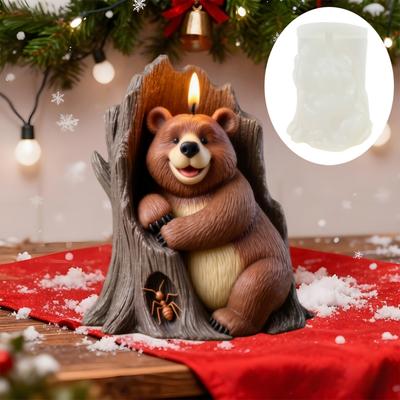 Svíčka Medvěd sbírající mravence Silikonová forma v pařezu Pryskyřičná forma Roztomilý úsměv Stromová díra Medvěd Sádrová forma Usmívající se medvěd Řemeslné formy