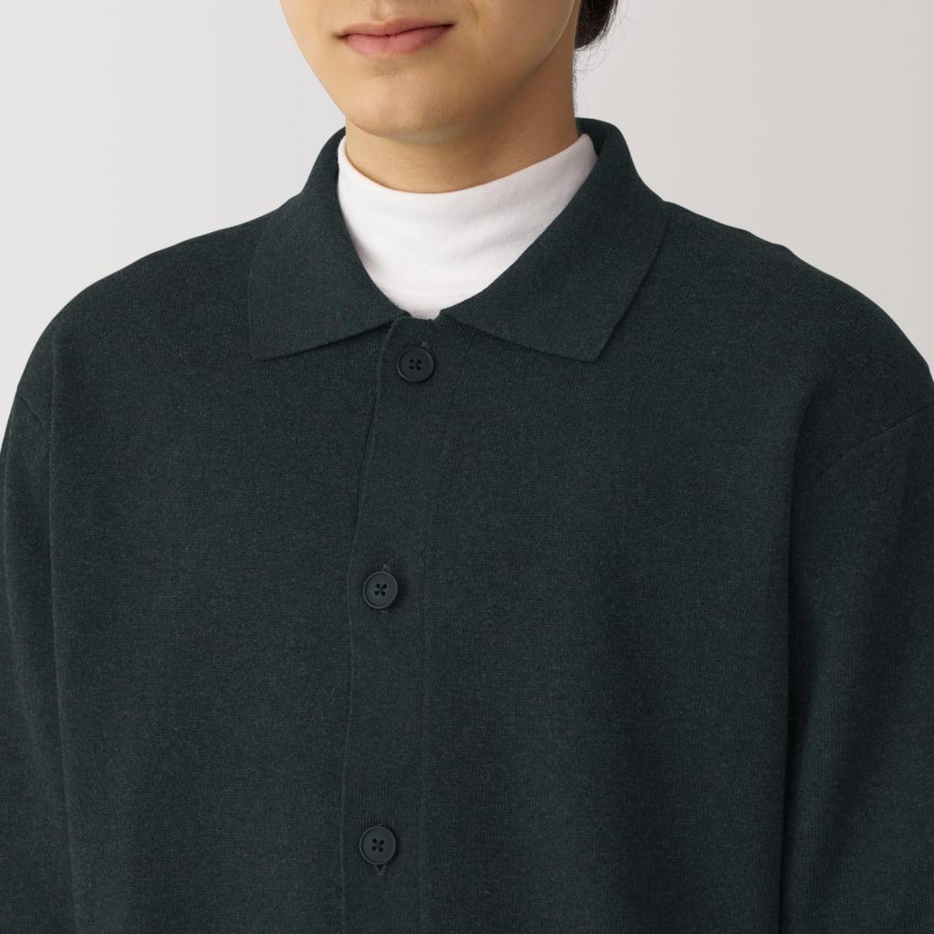 MUJI Men's Washable Milan Rib Knit Shirt Cardigan, Dark Gray, Size L, AA0RPA4A